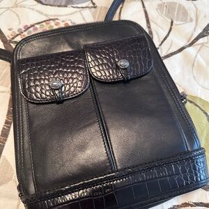 Brighton like new leather 2 tone black brown crossbody